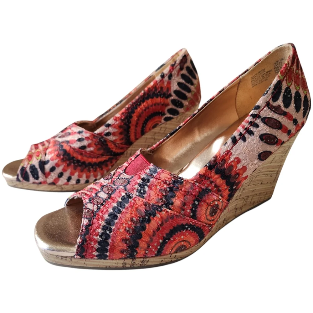 Faded Glory Cork Colorful Peep Toe Wedge size 9.5